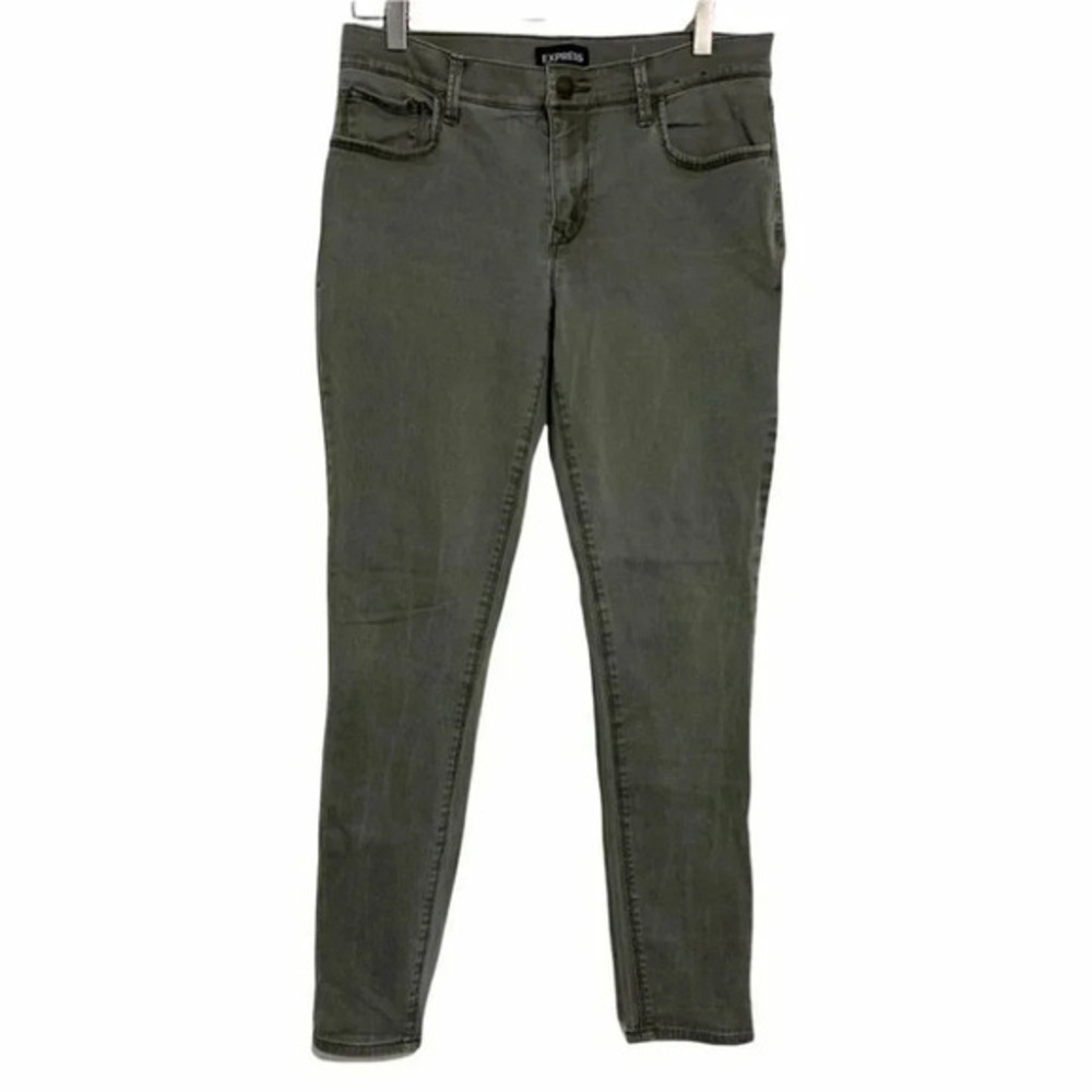 Express Legging Mid Rise Skinny Jeans 6R Olive Green Gray Stretch Denim